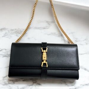 Auth GUCCI • Jackie 1961 Wallet on Chain WOC Authentic Black Gucci GG Purse